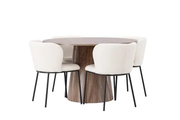 Lanzo Rund Matgrupp i Trä 120 cm med 4 Edina Stolar - Natur / Beige / Vit - Möbler - Matplats - Matgrupp & matbord med stolar