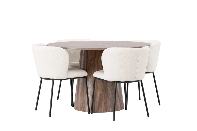 Lanzo Rund Matgrupp i Trä 120 cm med 4 Edina Stolar - Natur / Beige / Vit - Möbler - Matplats - Matgrupp & matbord med stolar