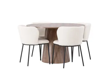 Lanzo Rund Matgrupp i Trä 120 cm med 4 Edina Stolar - Natur / Beige / Vit - Möbler - Matplats - Matgrupp & matbord med stolar