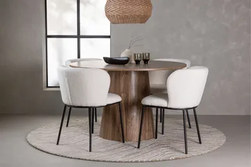 Lanzo Rund Matgrupp i Trä 120 cm med 4 Edina Stolar - Natur / Beige / Vit - Möbler - Matplats - Matgrupp & matbord med stolar