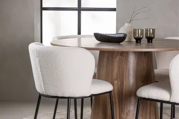 Lanzo Rund Matgrupp i Trä 120 cm med 4 Edina Stolar - Natur / Beige / Vit - Möbler - Matplats - Matgrupp & matbord med stolar