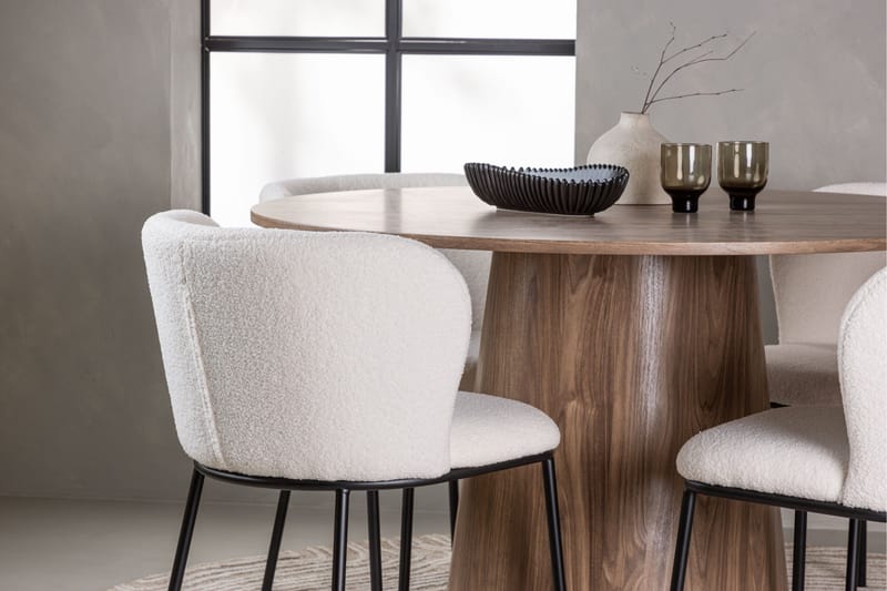 Lanzo Rund Matgrupp i Trä 120 cm med 4 Edina Stolar - Natur / Beige / Vit - Möbler - Matplats - Matgrupp & matbord med stolar