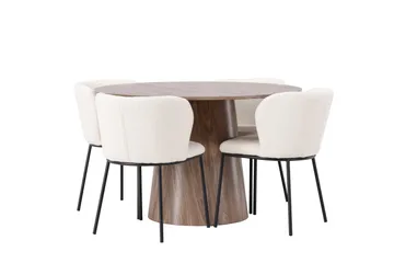 Lanzo Rund Matgrupp i Trä 120 cm med 4 Edina Stolar - Natur / Beige / Vit - Möbler - Matplats - Matgrupp & matbord med stolar