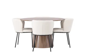 Lanzo Rund Matgrupp i Trä 120 cm med 4 Edina Stolar - Natur / Beige / Vit - Möbler - Matplats - Matgrupp & matbord med stolar