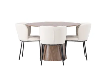 Lanzo Rund Matgrupp i Trä 120 cm med 4 Edina Stolar - Natur / Beige / Vit - Möbler - Matplats - Matgrupp & matbord med stolar