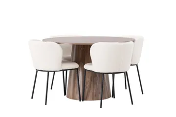 Lanzo Rund Matgrupp i Trä 120 cm med 4 Edina Stolar - Natur / Beige / Vit - Möbler - Matplats - Matgrupp & matbord med stolar