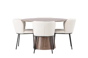 Lanzo Rund Matgrupp i Trä 120 cm med 4 Edina Stolar - Natur / Beige / Vit - Möbler - Matplats - Matgrupp & matbord med stolar
