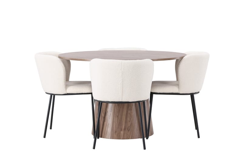Lanzo Rund Matgrupp i Trä 120 cm med 4 Edina Stolar - Natur / Beige / Vit - Möbler - Matplats - Matgrupp & matbord med stolar
