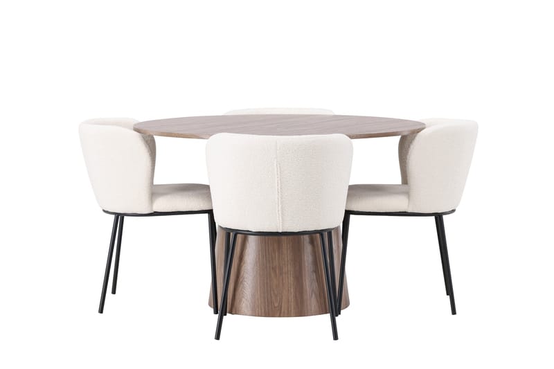 Lanzo Rund Matgrupp i Trä 120 cm med 4 Edina Stolar - Natur / Beige / Vit - Möbler - Matplats - Matgrupp & matbord med stolar