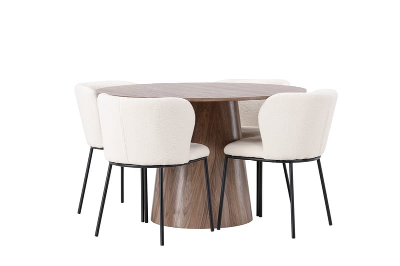 Lanzo Rund Matgrupp i Trä 120 cm med 4 Edina Stolar - Natur / Beige / Vit - Möbler - Matplats - Matgrupp & matbord med stolar