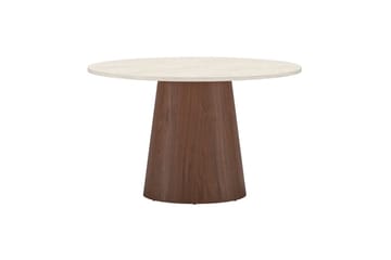Lanzo Runt Matbord 120 cm i Trä med Valnöts- och Travertinutseende - Beige - Möbler - Matplats - Matbord & köksbord