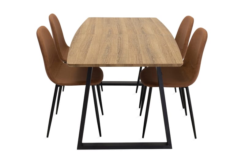 Leah Förlängningsbart Matgrupp med 4 Pontus Köksstol - Konstläder Brun/Beige - Möbler - Matplats - Matgrupp & matbord med stolar