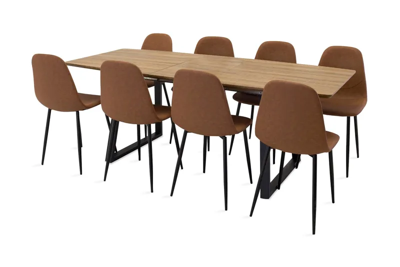 Leah Förlängningsbart Matgrupp med 8 Pontus Köksstol, Konstläder Brun/Beige