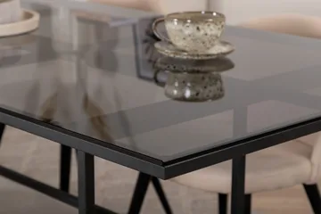 Leif Matgrupp 200 cm Rektangulär med 4 Velvet stolar - Beige - Möbler - Matplats - Matgrupp & matbord med stolar