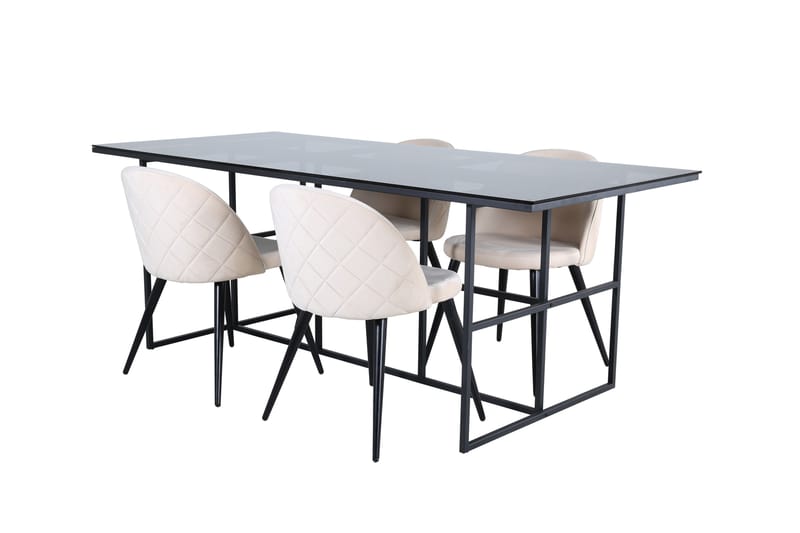Leif Matgrupp 200 cm Rektangulär med 4 Velvet stolar - Beige - Möbler - Matplats - Matgrupp & matbord med stolar