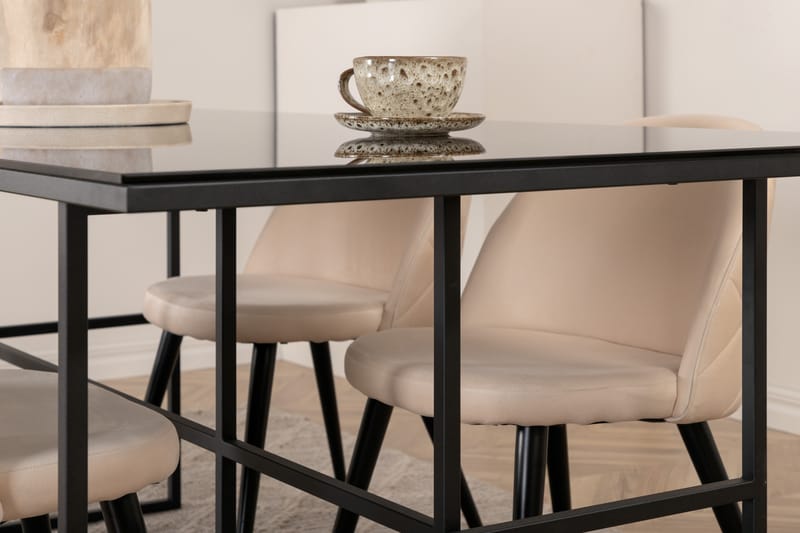 Leif Matgrupp 200 cm Rektangulär med 4 Velvet stolar - Beige - Möbler - Matplats - Matgrupp & matbord med stolar