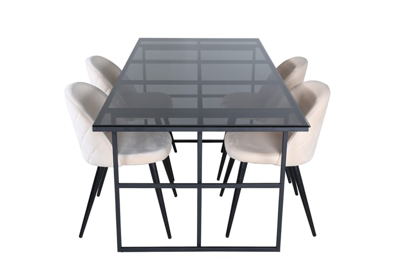 Leif Matgrupp 200 cm Rektangulär med 4 Velvet stolar - Beige - Möbler - Matplats - Matgrupp & matbord med stolar
