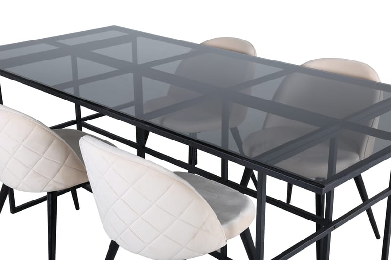 Leif Matgrupp 200 cm Rektangulär med 4 Velvet stolar - Beige - Möbler - Matplats - Matgrupp & matbord med stolar
