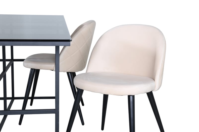 Leif Matgrupp 200 cm Rektangulär med 4 Velvet stolar - Beige - Möbler - Matplats - Matgrupp & matbord med stolar