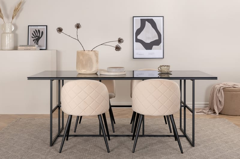 Leif Matgrupp 200 cm Rektangulär med 4 Velvet stolar - Beige - Möbler - Matplats - Matgrupp & matbord med stolar