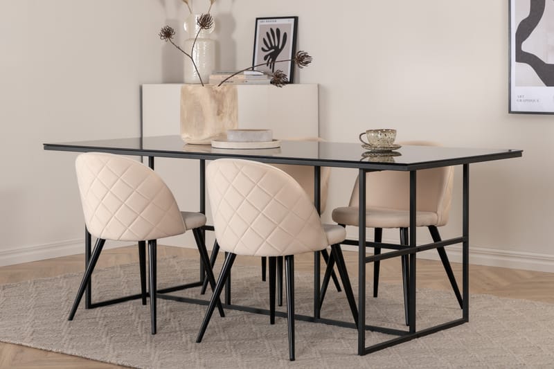Leif Matgrupp 200 cm Rektangulär med 4 Velvet stolar - Beige - Möbler - Matplats - Matgrupp & matbord med stolar
