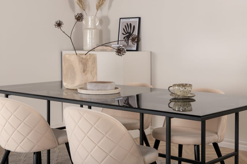Leif Matgrupp 200 cm Rektangulär med 4 Velvet stolar - Beige - Möbler - Matplats - Matgrupp & matbord med stolar