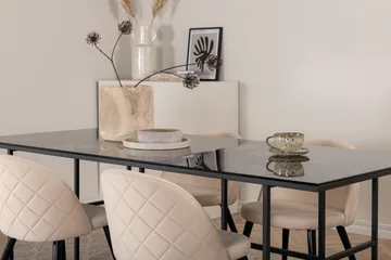 Leif Matgrupp 200 cm Rektangulär med 4 Velvet stolar - Beige - Möbler - Matplats - Matgrupp & matbord med stolar