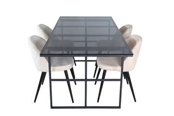 Leif Matgrupp 200 cm Rektangulär med 4 Velvet stolar - Beige - Möbler - Matplats - Matgrupp & matbord med stolar
