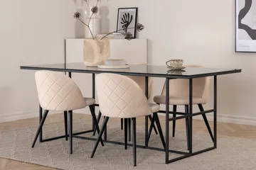 Leif Matgrupp 200 cm Rektangulär med 4 Velvet stolar - Beige - Möbler - Matplats - Matgrupp & matbord med stolar