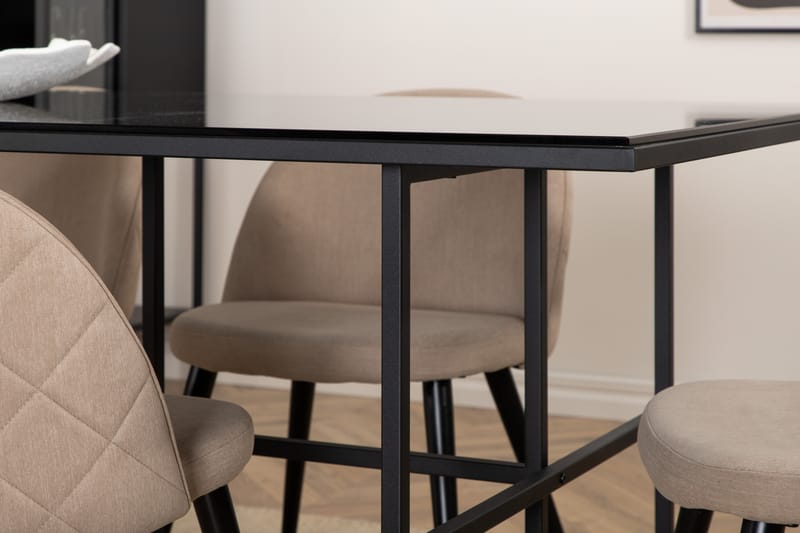 Leif Matgrupp 200 cm Rektangulär med 6 Velvet stolar - Beige - Möbler - Matplats - Matgrupp & matbord med stolar