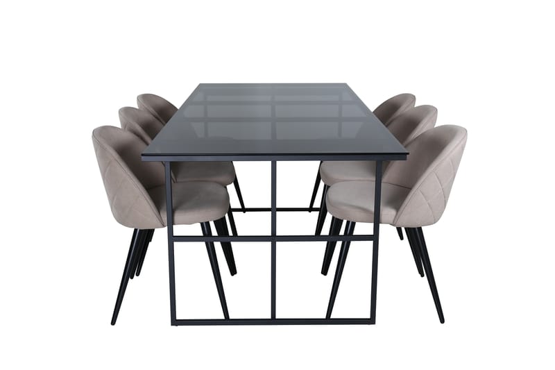 Leif Matgrupp 200 cm Rektangulär med 6 Velvet stolar - Beige - Möbler - Matplats - Matgrupp & matbord med stolar