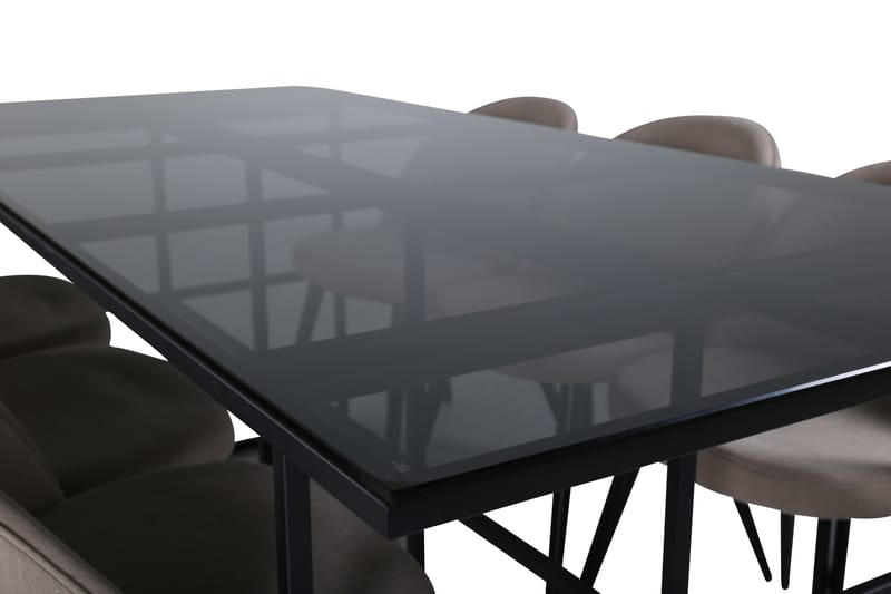 Leif Matgrupp 200 cm Rektangulär med 6 Velvet stolar - Beige - Möbler - Matplats - Matgrupp & matbord med stolar