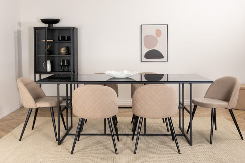 Leif Matgrupp 200 cm Rektangulär med 6 Velvet stolar - Beige - Möbler - Matplats - Matgrupp & matbord med stolar