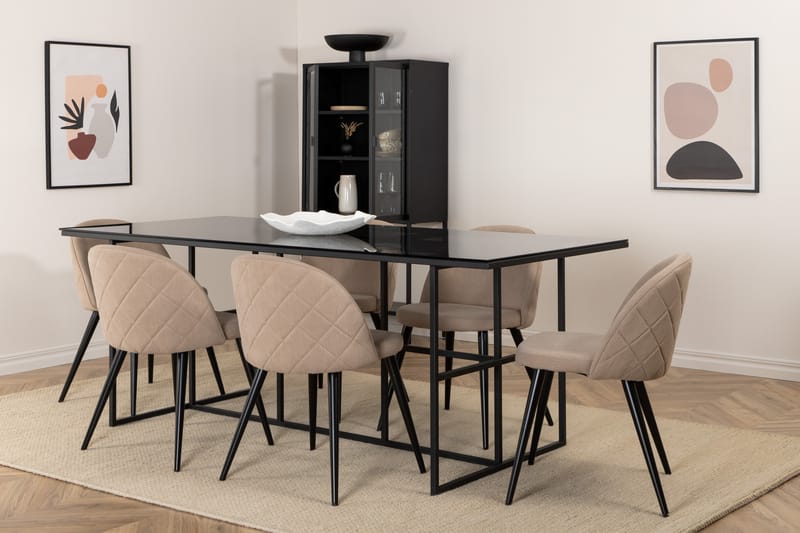 Leif Matgrupp 200 cm Rektangulär med 6 Velvet stolar - Beige - Möbler - Matplats - Matgrupp & matbord med stolar
