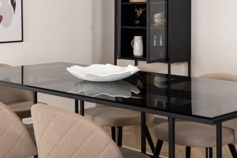Leif Matgrupp 200 cm Rektangulär med 6 Velvet stolar - Beige - Möbler - Matplats - Matgrupp & matbord med stolar