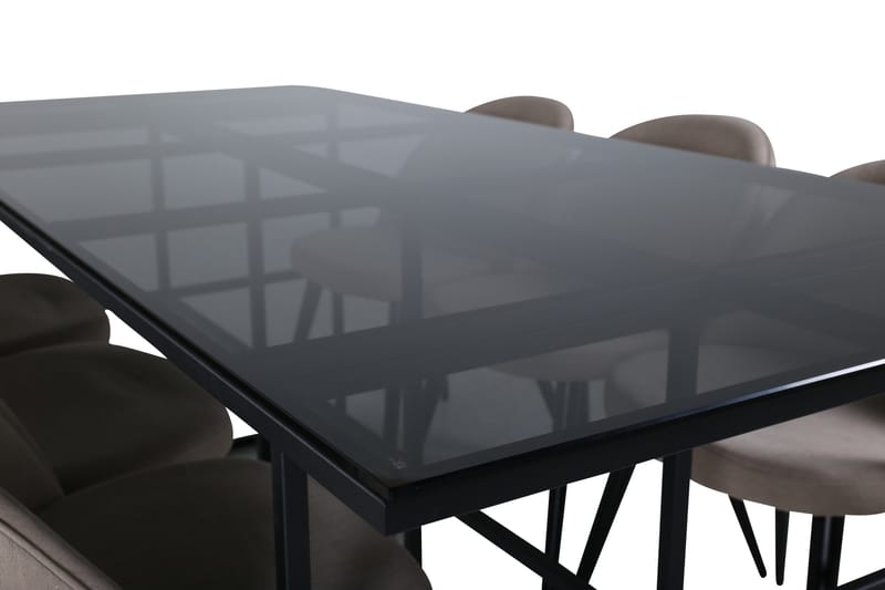 Leif Matgrupp 200 cm Rektangulär med 6 Velvet stolar - Beige - Möbler - Matplats - Matgrupp & matbord med stolar