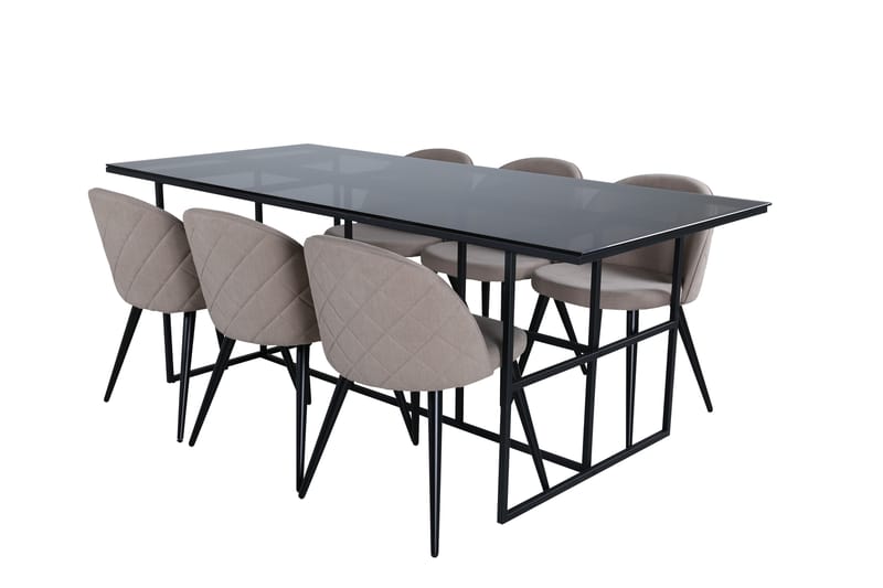 Leif Matgrupp 200 cm Rektangulär med 6 Velvet stolar - Beige - Möbler - Matplats - Matgrupp & matbord med stolar