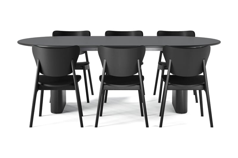 LENOIR Matbord 220 cm Svart med 6 st HULSIG Matstol Svart - Svart - Möbler - Matplats - Matgrupp & matbord med stolar