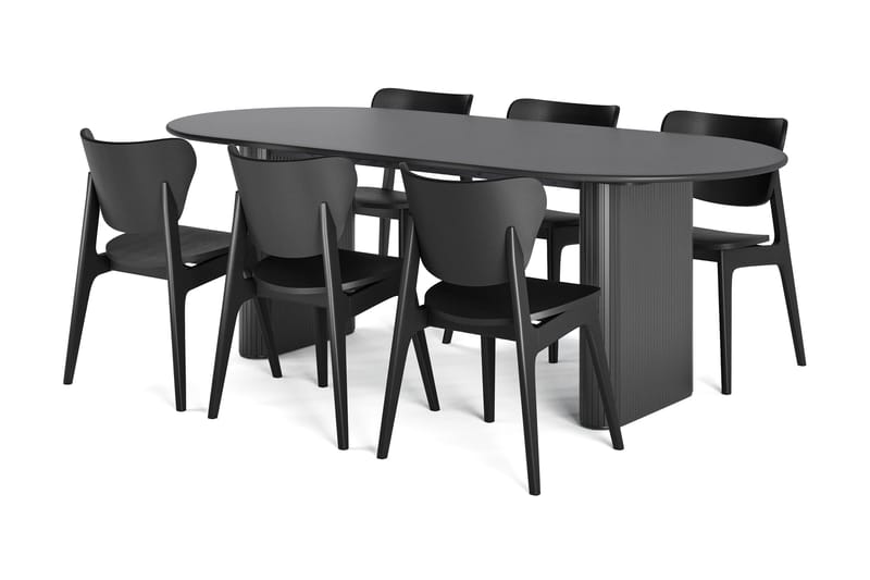 LENOIR Matbord 220 cm Svart med 6 st HULSIG Matstol Svart, Svart