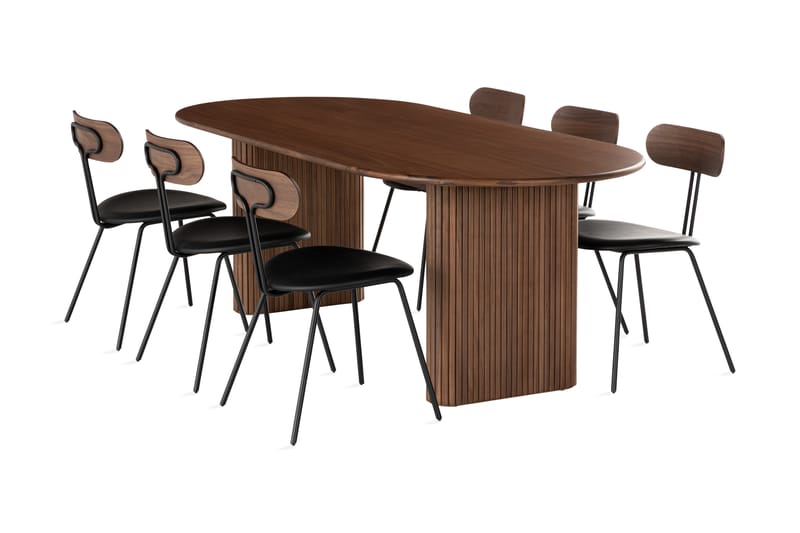 LENOIR Matgrupp 220 cm Oval inkl 6 Stolar Valnöt/Natur - Matgrupp & matbord med stolar