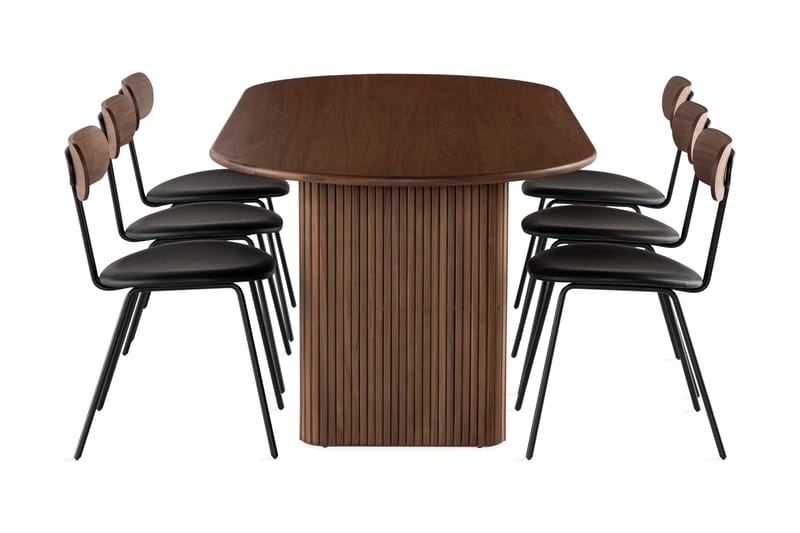 LENOIR Matgrupp 220 cm Oval inkl 6 Stolar Valnöt/Natur - Matgrupp & matbord med stolar