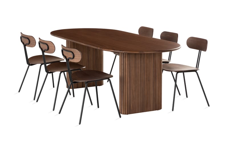 LENOIR Matgrupp 220 cm Oval inkl 6 Stolar Valnöt/Natur - Matgrupp & matbord med stolar