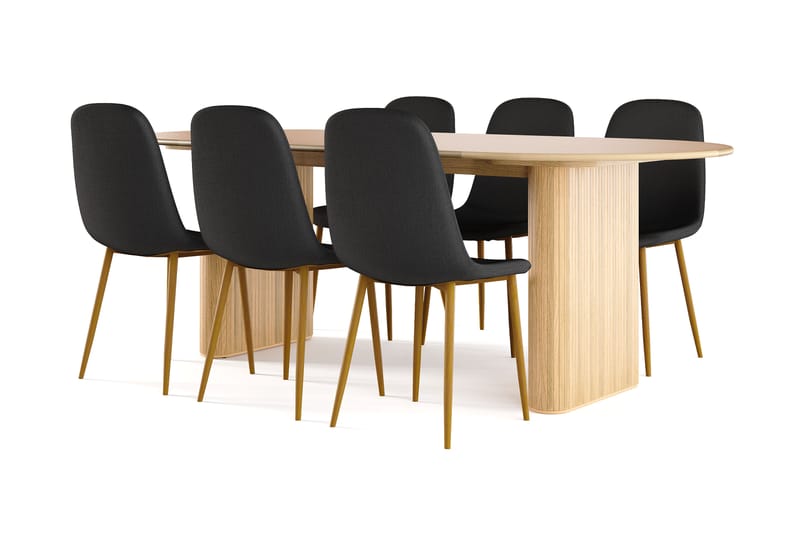 Lenoir Ovalt Matbord 220 cm EK +  8 st Nikolas stol svart med ek ben, Natur/Svart