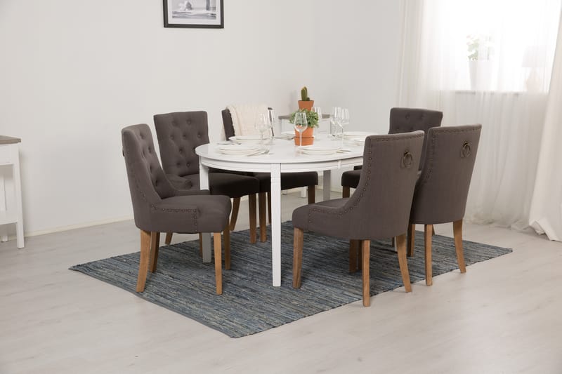 LEVIDE Bord 150/195 + 6 COLFAX Stol Grå/Natur - Matgrupp & matbord med stolar