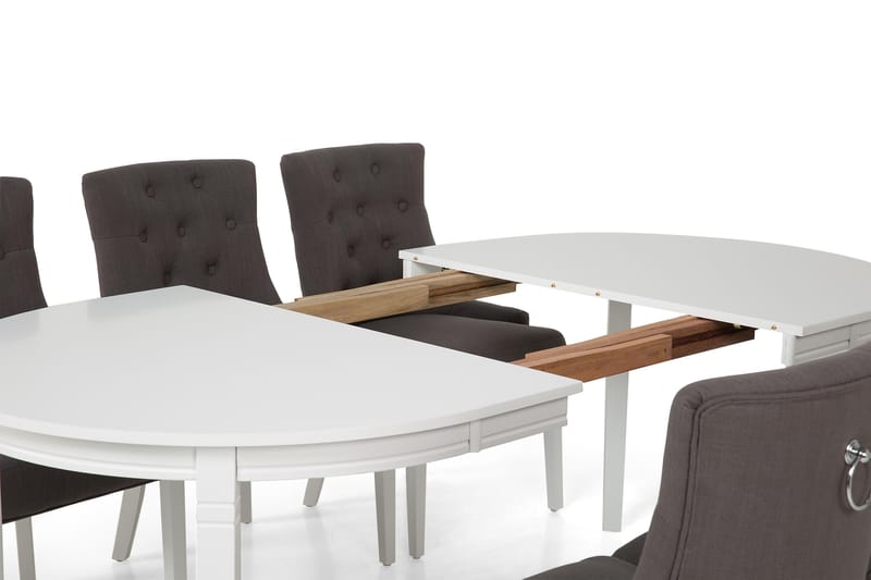 LEVIDE Matbord 150 Ovalt Vit + 6 VIKTORIA Stol Grå/Vit -   - Matgrupp & matbord med stolar