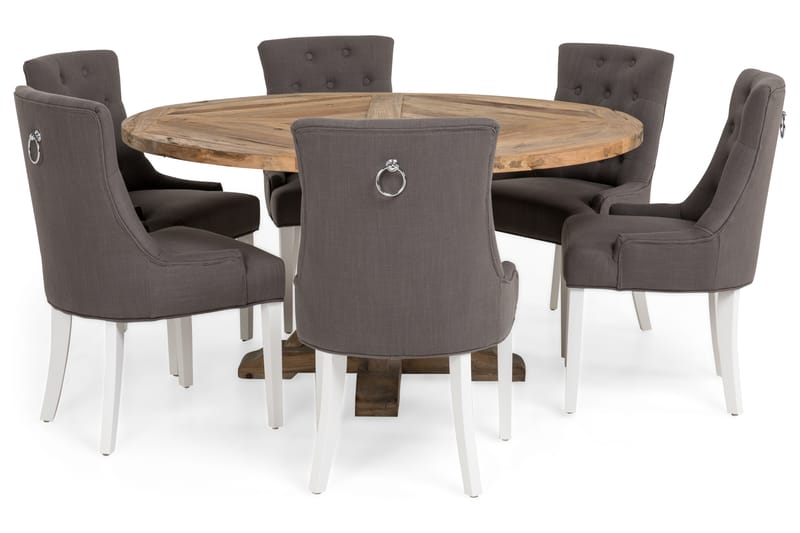 LIRE Matbord 150 Natur + 6 COLFAX Stol Grå/Vit - Matgrupp & matbord med stolar