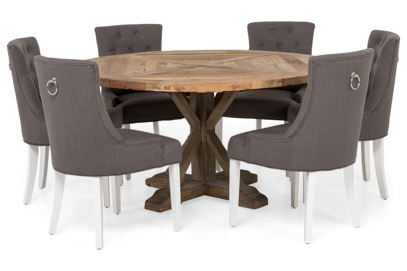 LIRE Matbord 150 Natur + 6 COLFAX Stol Grå/Vit - Matgrupp & matbord med stolar