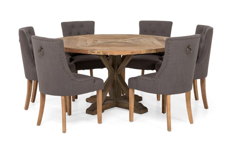 LIRE Matbord 150 Natur + 6 COLFAX Stol Mörkgrå - Matgrupp & matbord med stolar
