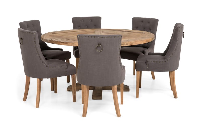 LIRE Matbord 150 Natur + 6 COLFAX Stol Mörkgrå - Matgrupp & matbord med stolar