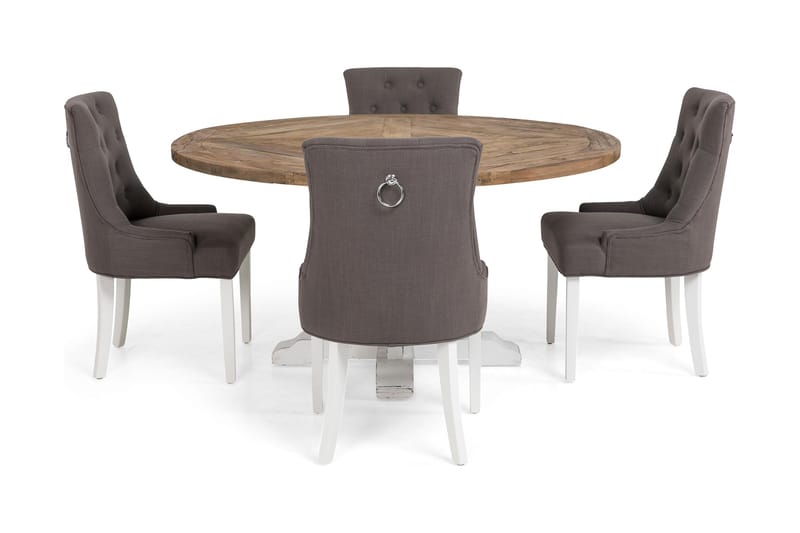 LIRE Matbord Ø150 Natur/Vit + 4 COLFAX Fåtölj Grå/Vit - Matgrupp & matbord med stolar